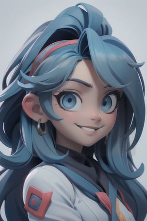 (masterpiece:1.5), (best quality:1.5), 3dmm,highres, highly detailed,3DG,1girl, big blue eyes, long blue hair, white headgear, smiling, looking at viewer, cute and girly\(idolmaster\), 3d rendering, octane rendering, subsurface scattering skin, soft and bright lighting, clear focus, clean background, perfect face, perfect eyes,3DMM