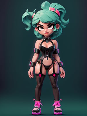 3DMM, chibi, cartoon, real, a hot woman, full body), (((back))), looking at the viewer,(((green neon underboob corset with garters Virgin destroyer))), (((micro thong))), (neon lights:1.1), glowing colors, (thepit bimbo:1.2), glossy, sexy, realistic body proportions, realistic, photo-realistic, 8k, highly detailed,vds,color sweater,color thighhighs,color panties,cartoon ,real,chibi