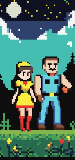 In the style of "Pixel Art": A pixel art representation of Zhanna Aguzarova and Sergei Shnurov, paying homage to retro video game graphics.
,TWbabeXL01,v0ng44g