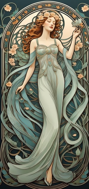 **Digital Art Nouveau:**
    Blend the elegance of Art Nouveau with digital elements, portraying a woman with angelic grace amidst intricate, flowing patterns and organic shapes.
,sticker