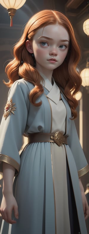 a highly detailed epic cinematic concept art CG render digital painting artwork: Sadie Sink. By Greg Rutkowski, Ilya Kuvshinov, WLOP,
 Stanley Artgerm Lau, Ruan Jia and Fenghua Zhong, trending on ArtStation, subtle muted cinematic colors, made in Maya, Blender and Photoshop, octane render, excellent composition, cinematic atmosphere, dynamic dramatic cinematic lighting, precise correct anatomy, aesthetic, very inspirational, arthouse
,3d toon style