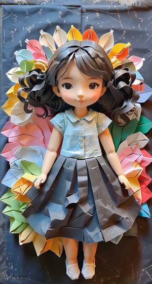 Origami-style representation of a girl - paper art, pleated paper, folded, origami art, pleats, cut and fold, centered composition.
,jennierubyjenes