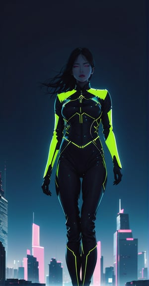 Minimalist Titan: Giantess depicted in a minimalist style, a stark contrast to the chaos she leaves behind, emphasizing the enormity of her presence.
,neon style