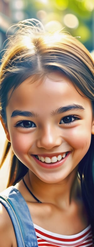 iPhone Photo of a Smiling Girl: Candid moment captured with an iPhone, highly detailed portrayal of the girl.,Movie Still