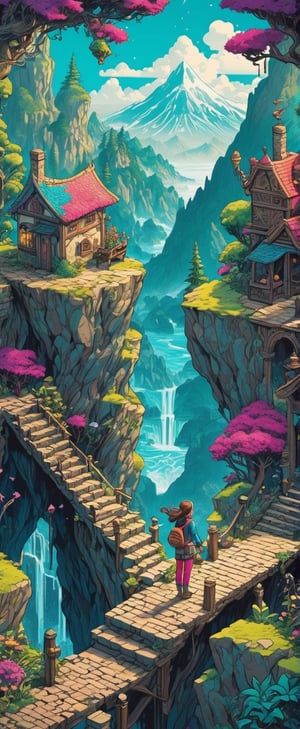 Isometric Adventure with a Girl**: A vibrant and ultra-detailed isometric scene featuring a girl embarking on an epic quest.
,ink scenery