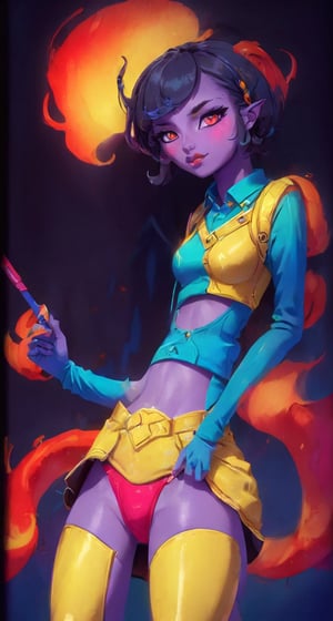 Bold strokes and vibrant colors define a woman in a miniskirt, flaunting cute panties in a comfy cosplay uniform, capturing the essence of abstract expressionism.
,flatee,blacklight makeup