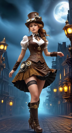 **Steampunk Adventure:**
   [Art AI Halloween 2023 Creativity style] Embark on a journey with a giantess in a steampunk miniskirt, navigating through a city of gears and clockwork wonders. [Random camera view, ultra resolution, capturing intricate steampunk details, play of shadows and warm industrial light.]
,DonMASKTexXL 