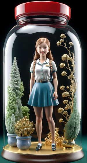 Breathtaking 3D model of a girl - award-winning, professional, highly detailed.,in a jar