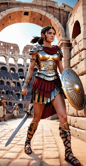 Roman Gladiator Girl 3D Game Character Model**: Enter the arena as a valiant Roman gladiator, equipped with iconic weaponry and ancient colosseum settings.
,tshirt design,photo r3al