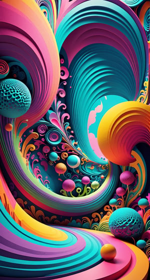 Psychedelic Style 3D Model Art**: Vibrant colors, swirling patterns, and surreal, trippy elements create a captivating 3D model.
