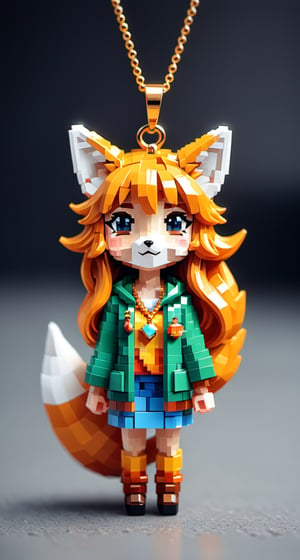 Pixel-art depiction of a girl - low-res, blocky, pixel art style, 8-bit graphics.
,Spirit Fox Pendant