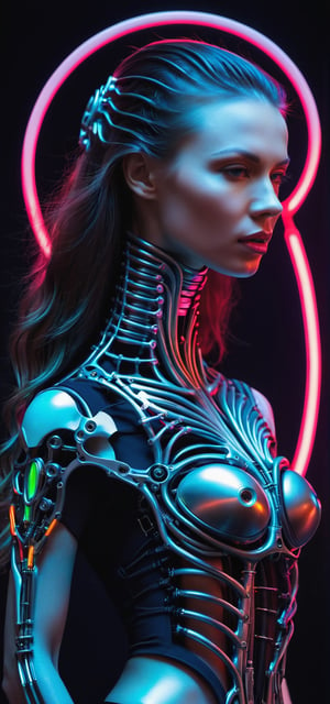 In the style of "Biomechanical Art": A biomechanical art piece featuring Maria Manakova (Masha i Medvedi) and Konstantin Kinchev, exploring the fusion of organic and mechanical elements.
,neon photography style,DonMF43Dr4g0n 