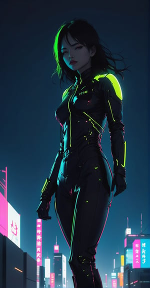 Minimalist Titan: Giantess depicted in a minimalist style, a stark contrast to the chaos she leaves behind, emphasizing the enormity of her presence.
,neon style