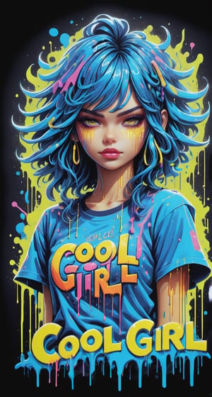 Typographic art featuring & perfect text "Cool Girl". Stylized, intricate, detailed, artistic, text-based.,tshirt design,Leonardo Style,oni style, illustration,neon style,dripping paint,DonMDj1nnM4g1cXL 