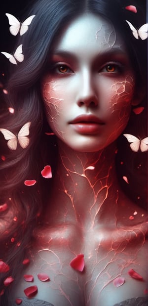 Woman with butterfly wings in close up surrounded by rose petals,p3rfect boobs,DonMD3m0nXL 