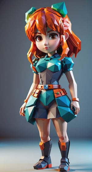 Low-poly style 3D model of a girl - low-poly game art, polygon mesh, jagged, blocky, wireframe edges, centered composition.