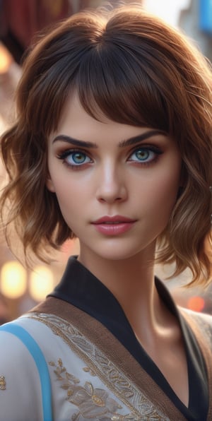 A very beautiful woman, a character from the movie "Lucy, 2014" beautiful, detailed eyes and face features, stylish outfit, face body art drawing,
 realistic lighting, detailed cinematic portrait and details, HDR, 8K, 5d art concept background,SteelHeartQuiron character
