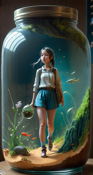 Concept art of a girl - digital artwork, illustrative, painterly, matte painting, highly detailed.,EpicLand,in a jar