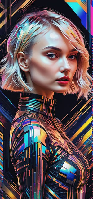 In the style of "Glitch Art": A glitch art composition featuring Polina Gagarina and Yuri Shevchuk, embracing digital distortions and anomalies.
