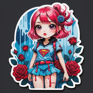 Abstract Pop Surrealism:
A fusion of abstract, pop, and surreal styles brings forth a woman in a miniskirt, draped in a playful cosplay uniform, showcasing cute panties in a vibrant, dreamlike setting.
,sticker,dripping paint,roses_are_rosie