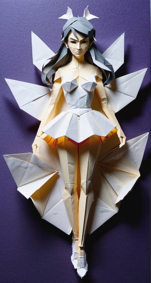 Origami-style representation of a girl - paper art, pleated paper, folded, origami art, pleats, cut and fold, centered composition.
,Vampirella