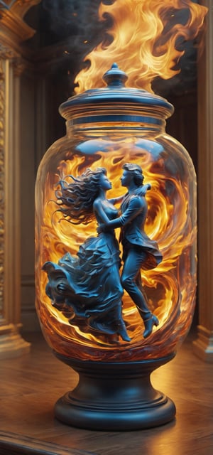 In the style of "Baroque": A baroque-inspired composition of Nino Katamadze and Dmitry Malikov, embracing the grandeur and theatricality of the Baroque era.
,fire element,in a jar,wind