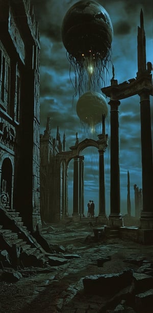 Dvd screengrab, from 1985 dark fantasy film, vintage style art, Shattered duality, broken reality, light and dark, good and evil, oil painting, Junji Ito, Salvador Dali, H. P Lovecraft, voidcore, foxpunk, hyper detail, most beautiful masterpiece, high detail, realsitic shadow,science fiction,greg rutkowski,DonMn1ghtm4reXL