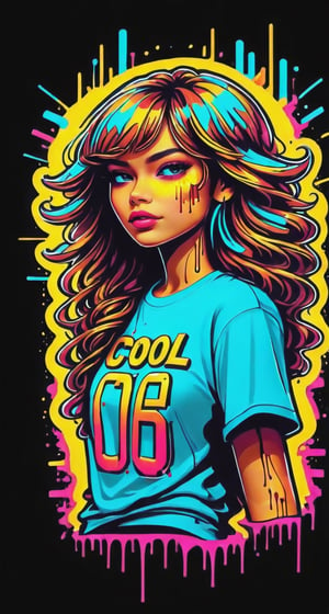 Typographic art featuring & perfect text "Cool Girl". Stylized, intricate, detailed, artistic, text-based.,tshirt design,Leonardo Style, illustration,neon style,DonMCyb3rN3cr0XL ,DonML4zrP0pXL,dripping paint