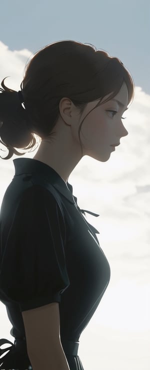 Silhouette of a Thoughtful Girl: Stark silhouette, minimalistic rendering, the girl's figure against a dramatic backdrop.