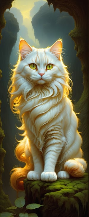  cute big eyed ginger white cat garfield style,,oil on canvas,long wavy blond hair,artwork,extreme detail,in the style of zdzis?aw beksinski,full body,pixiv. cinematic dramatic atmosphere,very detailed,bruce pennington,by wlop
,tshirt design