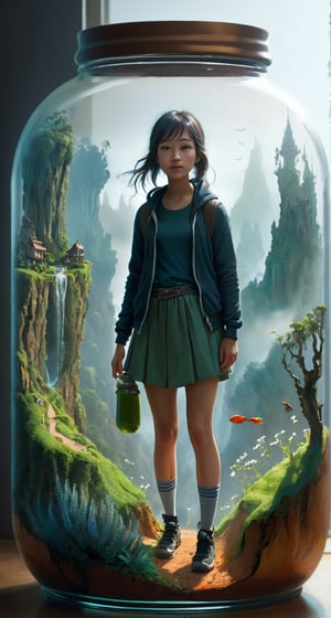 Concept art of a girl - digital artwork, illustrative, painterly, matte painting, highly detailed.,EpicLand,in a jar