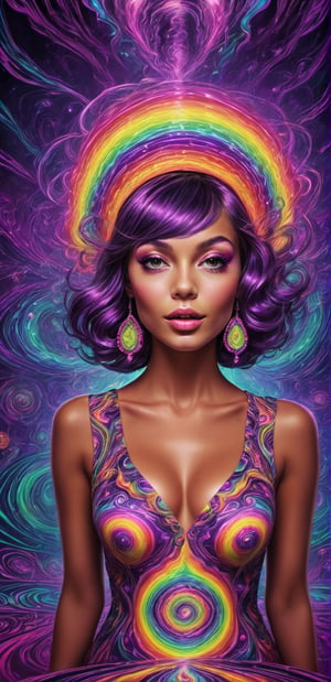 Psychedelic Soiree: Immerse yourself in a psychedelic soiree with hyperrealistic portrayals of vibrant female characters on a trippy midjourney, designed for psychedelic poster and sticker art. Slogan: "Groovy Gal."
,p3rfect boobs