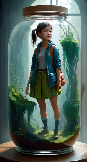 Concept art of a girl - digital artwork, illustrative, painterly, matte painting, highly detailed.,EpicLand,in a jar