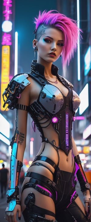 Neonpunk Cyber Girl**: A neonpunk girl immersed in a futuristic, highly detailed, and stunningly beautiful metropolis.
,cyborg style