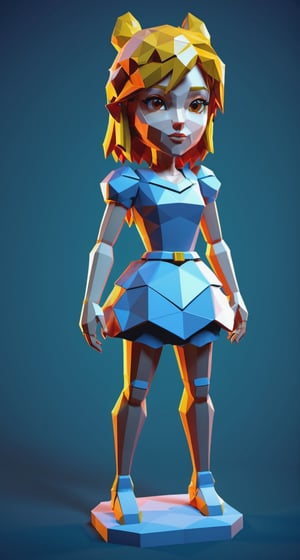 Low-poly style 3D model of a girl - low-poly game art, polygon mesh, jagged, blocky, wireframe edges, centered composition.