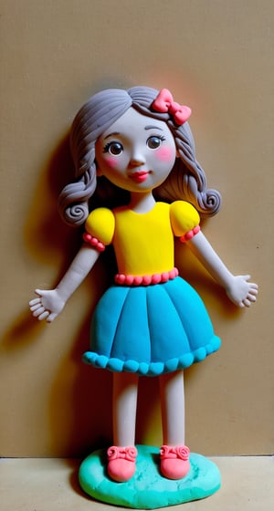Play-Doh style sculpture of a girl - clay art, centered composition, Claymation.