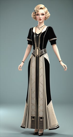 Art Deco-Inspired 3D Game Character Model**: Embrace the elegance of the Art Deco era with a character adorned in geometric patterns and luxurious design.
