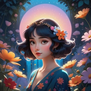  In a whimsical dreamscape, xdsl paints a NFT-inspired masterpiece, a solitary woman, her essence a fusion of ethereal light and mesmerizing shadows.
,CuteCartoonAF,FlowerStyle