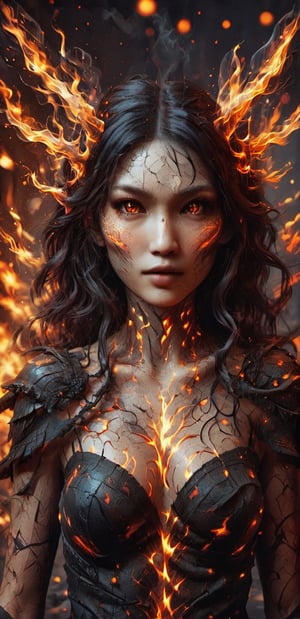 Woman with dragon wings in close up surrounded by fire sparks,fire element,Comic Book-Style 2d,DonMD3m0nXL 