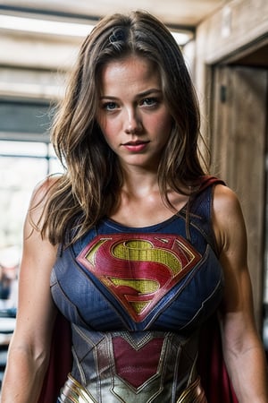 ((melissa benoist) (big breast:1.8), (supergirl custome in intimate clothes), dark, gloomy background creative behavior, imaginative, sensual, spontaneous,  dutch angle, front facing, highest quality, skin texture, intricate details, (cinematic lighting), RAW photo, 8k, fantasy style, 