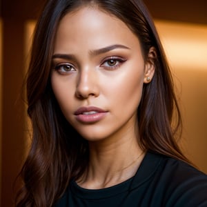 (best quality,4k,8k,highres,masterpiece:1.2),ultra-detailed,(realistic,photorealistic,photo-realistic:1.37),arafed woman with a black shirt and a black jacket, portrait sophie mudd, selfie of a young woman, tessa thompson inspired, with professional makeup, glowy, profile image, sexy face with full makeup, detailed flawless face, sultry look, perfectly lit face, headshot profile picture, light skin, ayahausca, with brown skin