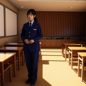 Shiina midday, classroom, uniform, highest quality, highly detailed, realistic shadows, realistic texture
