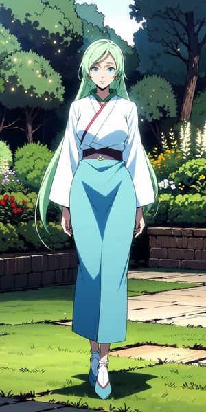 1girl, (fullbody shot:1.25), from front, 
anime illustration by Mitz Vah, 
(photorealistic:1.25), 

standing, sexy poses, 
(looking at viewer:1.25), 

(medium breasts:0.8), tall, voluptuous, fair skin, 
mature female, slender body, vines around body, 
Green Hair, Bangs, Very Long Hair, facial markings,
Jewelry, Gem, long sleeved top, long skirt, 

kind expression, 
Blue Eyes, 
slight smile,

sharp focus, outdoor, (extremely detailed garden scenery:1.3), japanese shrine, tall grasses, flowers, trees, (flying particles, volumetric lighting), 

masterpiece, absurdres, extremely-detailed, best quality, (perfect proportions), finely detailed hair, extremely detailed face, beautiful detailed eyes, detailed lips, finely detailed skin, perfect skin, 

Treyni, TRYNEY