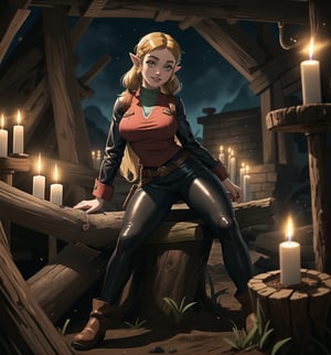 A Breath of the Wild Zelda-style masterpiece, fantasy adventure rendered in ultra-detailed 4K. | Princess Zelda, a young 23-year-old woman, is dressed in a hydraulic firefighter outfit, consisting of a black leather jacket, black leather pants, black rubber boots and a yellow protective helmet. Her short ((blonde hair)) is disheveled with two pigtails held in place by silver barrettes. Her green eyes shine as she looks at the viewer, ((smiling and showing her white teeth)). It is located in a filthy pit, with rusty pipes, rocky structures and rotten wood. Mud and dirt cover the floor, while lit candles illuminate the gloomy space. Wooden and stone structures blend into the environment, creating an atmosphere of adventure and danger. | The image highlights the imposing figure of Princess Zelda and the architectural elements of the well. The rusty pipes, rock structures, rotting wood, mud and dirt create an environment of adventure and danger. The lit candles illuminate the scene, creating dramatic shadows and highlighting the details of the scene. | Soft, shadowy lighting effects create a tense, uncomfortable atmosphere, while rough, detailed textures on structures and objects add realism to the image. | An adventure and fantasy scene of a plumber princess in a filthy pit, fusing elements of Zelda Breath of the Wild, adventure and fantasy. | (((The image reveals a full-body shot as the Princess Zelda assumes a sensual pose, engagingly leaning against a structure within the scene in an exciting manner. She takes on a sensual pose as she interacts, boldly leaning on a structure, leaning back and boldly throwing herself onto the structure, reclining back in an exhilarating way.))). | ((((full-body shot)))), ((perfect pose)), ((perfect arms):1.2), ((perfect limbs, perfect fingers, better hands, perfect hands, hands)), ((perfect legs, perfect feet):1.2), ((huge breasts)), ((perfect design)), ((perfect composition)), ((very detailed scene, very detailed background, perfect layout, correct imperfections)), Enhance, Ultra details++, More Detail, poakl