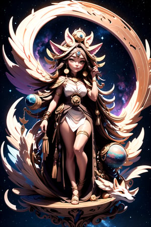 celestial goddess, floating, clouds,galaxy,nebula,fox tails