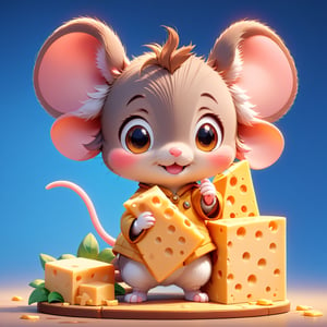 anime artwork pixar,3d style,toon,masterpiece,best quality,good shine,OC rendering,best quality,4K,super detail,a very cute tiny mouse standing with a piece of cheese, . anime style, key visual, vibrant, studio anime,  highly detailed,CHIBI,3d