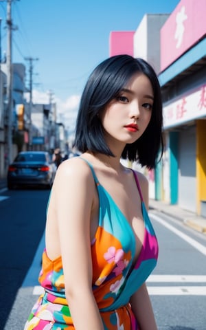 1 female, colorful fashion street by Masaaki Yuasa Harumi Hironaka,