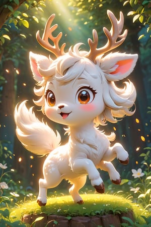 anime artwork pixar,3d style,toon,masterpiece,best quality,good shine,OC rendering,best quality,4K,super detail,The white deer that keeps jumping, . anime style, key visual, vibrant, studio anime,  highly detailed,CHIBI
