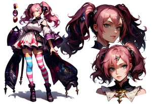 score_9, score_8_up, score_7_up, score_6_up, source_anime, anime style, masterpiece, highly detailed, centered, Reference Material, character sheet, conceptart,multiple views, white background, simple background, multiple views of the same character, (full body:1.5), BREAK PIXIV   1girl, pink hair, twintails, striped thighhighs, skindentation,  realistic, perspective, light and shadow, religious, zenless zone zero inspired, dynamic pose, absurdres, Expressiveh, Ultra HD, 4k image, (from side, front), (CharacterSheet:1), animepastelz, maturemanhwa,