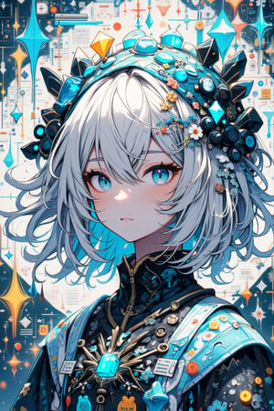 1girl, highly detailed, glowing blue eyes, wavy short white hair, ornate dress, masterpiece, pale blue scales, scales near eyes,PatternMix,